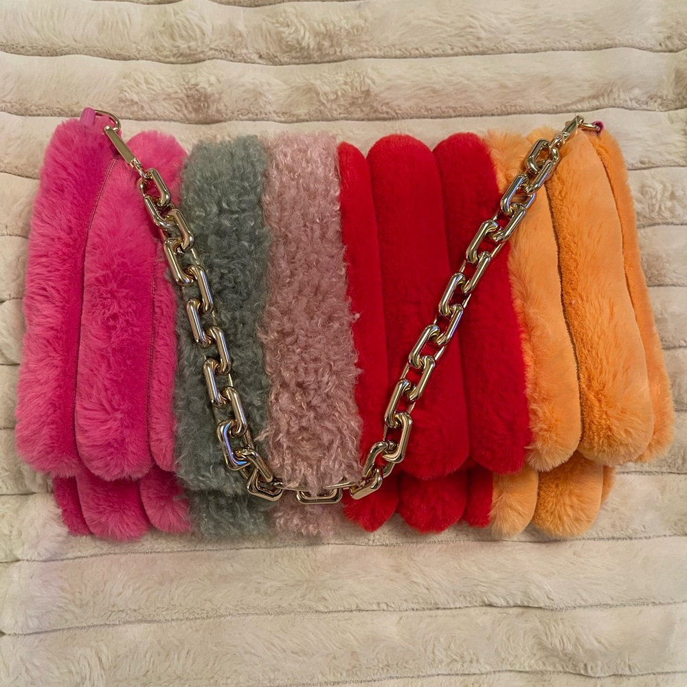 Colorful Faux Fur Chain Shoulder Bag